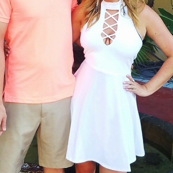 Express Lace Up Chocker Neck Skater Dress - Picture 8 of 8